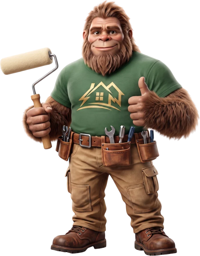 Bigfoot Home Pros mascot holding a paint roller