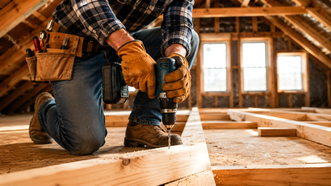 Crew member framing during an exterior project